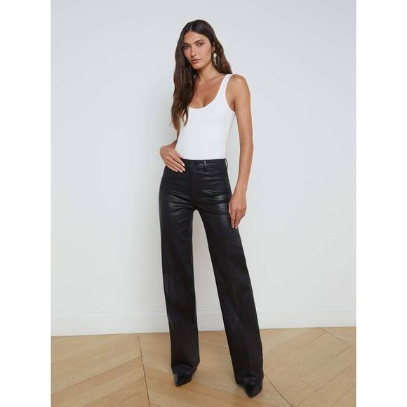 L'Agence Clayton Coated Wide Leg Jean in Noir Black 31 - Picture 1 of 4